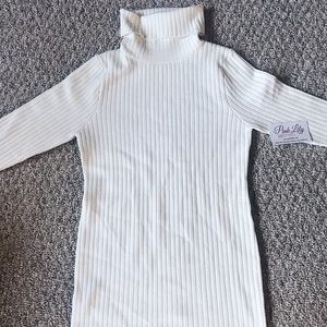 White Turtle-Neck Tight Fit Pink Lily Dress